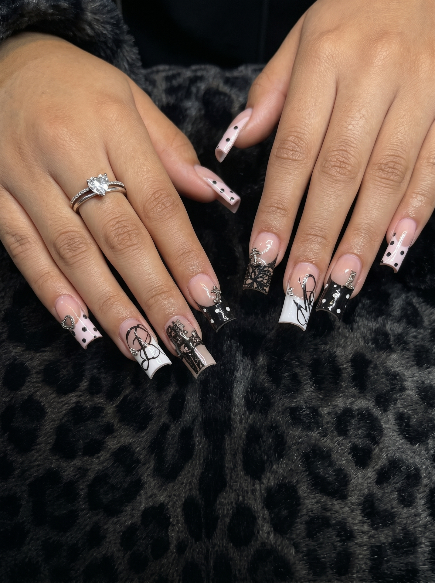 Black French tips with silver cross charms